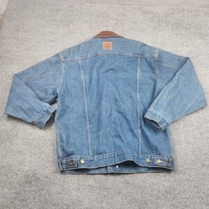 Vintage Marlboro Country Store Denim Jacket Leather Collar Flannel Lined Mens L